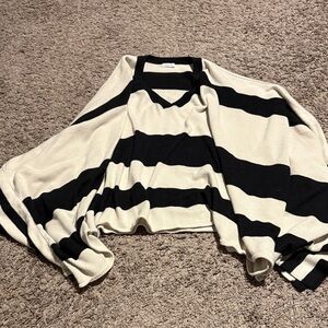 Black and White Striped Women's Poncho